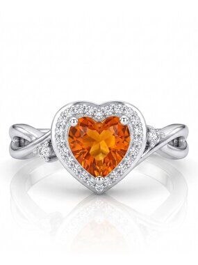 Citrine Heart Orange Gemstone ring, 925 Sterling Silver Charmed Aroma